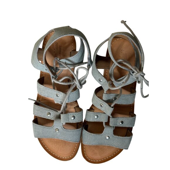 Urban Outfitters Blue Suede Gladiator Lace Up Sandals Size 7 - Picture 2 of 9